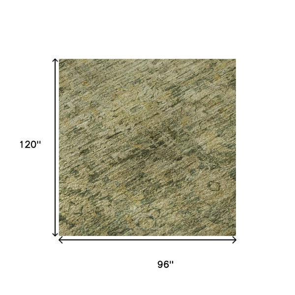 HomeRoots 8' X 10' Elegant Green and Gold Oriental Washable Area Rug with UV Protection for Busy Homes 700941