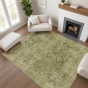 HomeRoots 9' X 12' Elegant Green and Gold Oriental Area Rug – Stain Resistant, UV Protected, Easy Care Design 700942