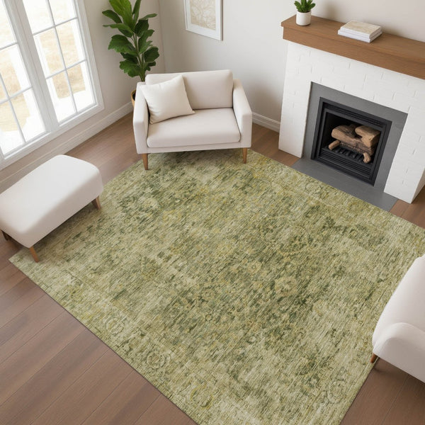 HomeRoots 9' X 12' Elegant Green and Gold Oriental Area Rug – Stain Resistant, UV Protected, Easy Care Design 700942