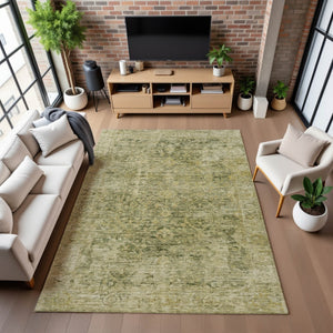 HomeRoots 9' X 12' Elegant Green and Gold Oriental Area Rug – Stain Resistant, UV Protected, Easy Care Design 700942