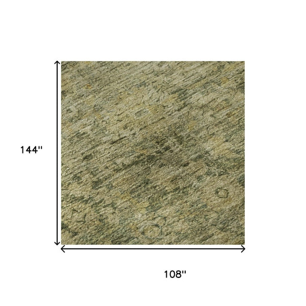 HomeRoots 9' X 12' Elegant Green and Gold Oriental Area Rug – Stain Resistant, UV Protected, Easy Care Design 700942