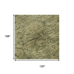 HomeRoots 10' X 14' Green and Gold Washable Oriental Area Rug with UV Protection for Stylish, Durable Living Spaces 700943