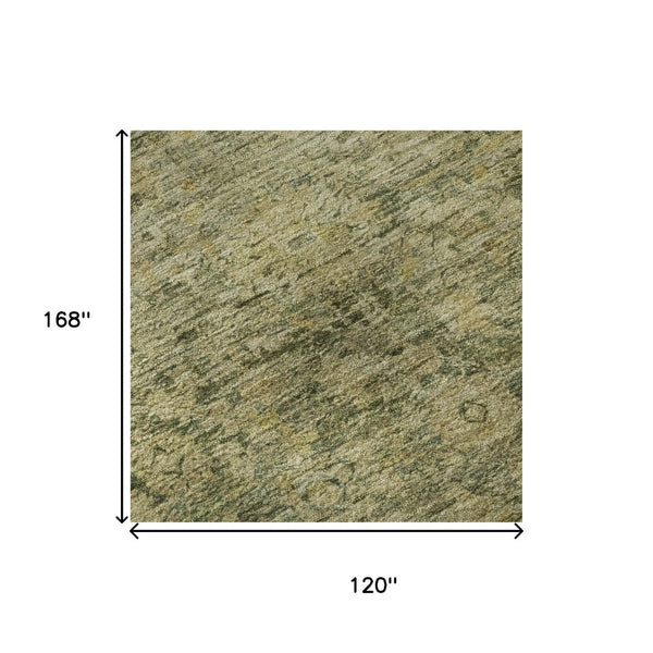 HomeRoots 10' X 14' Green and Gold Washable Oriental Area Rug with UV Protection for Stylish, Durable Living Spaces 700943