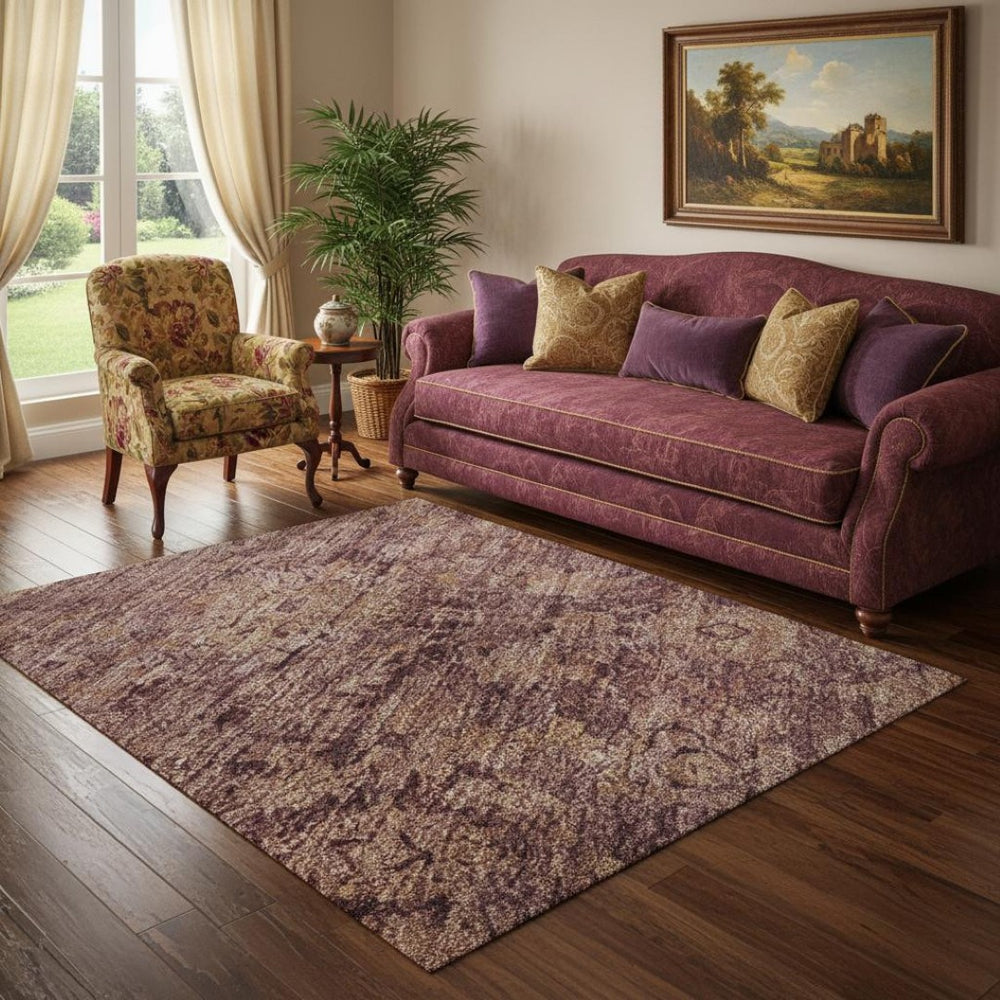 HomeRoots 5' X 8' Merlot and Pink Washable Area Rug with UV Protection - Ideal for Kids, Pets & Easy Care 700945