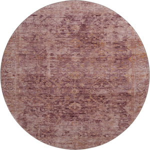 HomeRoots 8' Merlot and Pink Oriental Round Rug - Washable, UV Protected, Soft Polyester for Busy Homes 700946