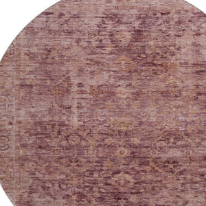 HomeRoots 8' Merlot and Pink Oriental Round Rug - Washable, UV Protected, Soft Polyester for Busy Homes 700946
