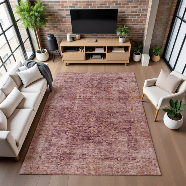 HomeRoots 10' X 14' Merlot & Pink Oriental Area Rug - Durable, Washable, UV Protected for Busy Homes & Style 700949