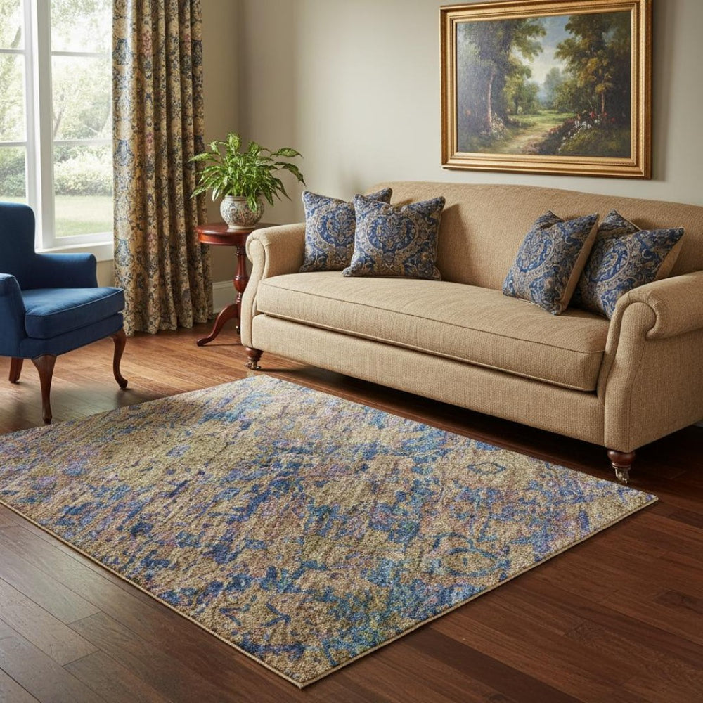 HomeRoots 5' X 8' Navy Blue & Gold Oriental Area Rug - Stylish, Washable, UV Protected & Stain Resistant Design 700951