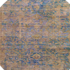 HomeRoots 8' Navy Blue and Gold Oriental Round Rug - Washable, UV-Protected, Stain-Resistant, Non-Slip Comfort 700952