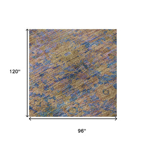 HomeRoots 8' X 10' Navy Blue & Gold Oriental Area Rug - Durable, Stain-Resistant with UV Protection for All Rooms 700953