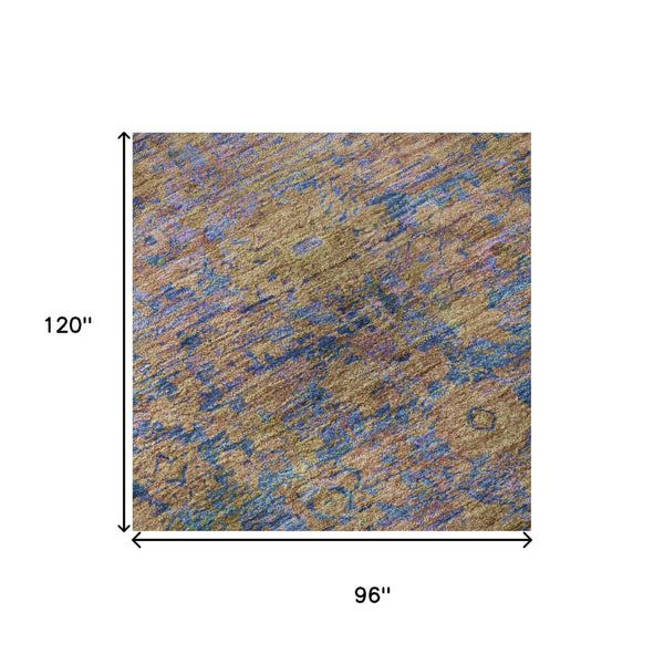 HomeRoots 8' X 10' Navy Blue & Gold Oriental Area Rug - Durable, Stain-Resistant with UV Protection for All Rooms 700953