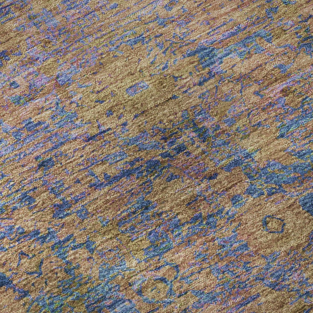 HomeRoots 9' X 12' Navy Blue & Gold Oriental Area Rug - Durable, Washable, Stain-Resistant with UV Protection! 700954