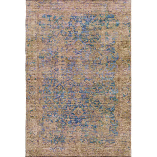 HomeRoots 10' X 14' Navy Blue and Gold Oriental Area Rug - Washable, UV-Protected, Stain-Resistant Elegance! 700955