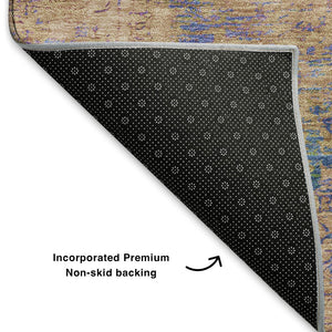 HomeRoots 10' X 14' Navy Blue and Gold Oriental Area Rug - Washable, UV-Protected, Stain-Resistant Elegance! 700955