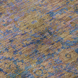 HomeRoots 10' X 14' Navy Blue and Gold Oriental Area Rug - Washable, UV-Protected, Stain-Resistant Elegance! 700955