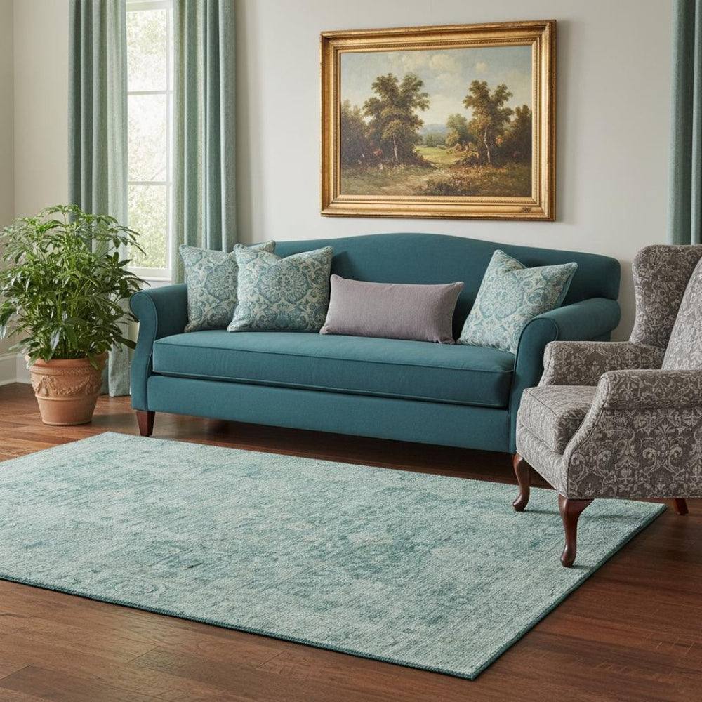 HomeRoots 5' X 8' Teal and Beige Oriental Area Rug - Stylish, Durable, Washable with UV Protection for Homes 700957