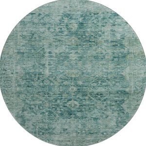 HomeRoots 8' Teal And Beige Oriental Washable Round Rug - UV Protected, Stain Resistant for Indoor & Outdoor Use 700958