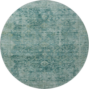 HomeRoots 8' Teal And Beige Oriental Washable Round Rug - UV Protected, Stain Resistant for Indoor & Outdoor Use 700958