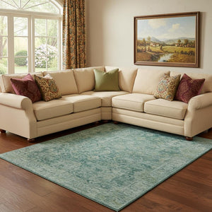 HomeRoots 8' X 10' Teal & Beige Oriental Area Rug - Washable, UV Protected, Stylish & Stain Resistant Design! 700959
