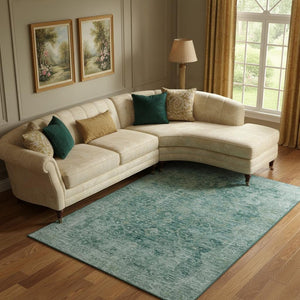 HomeRoots 9' X 12' Teal & Beige Oriental Area Rug - Washable, Stain Resistant, UV Protected for Busy Homes 700960
