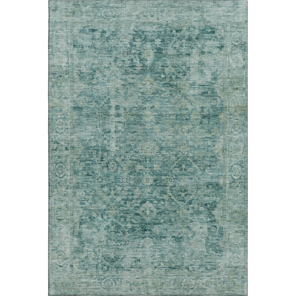 HomeRoots 9' X 12' Teal & Beige Oriental Area Rug - Washable, Stain Resistant, UV Protected for Busy Homes 700960