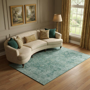 HomeRoots 10' X 14' Teal and Beige Oriental Area Rug – Stain Resistant, UV Protected, Perfect for Active Homes! 700961