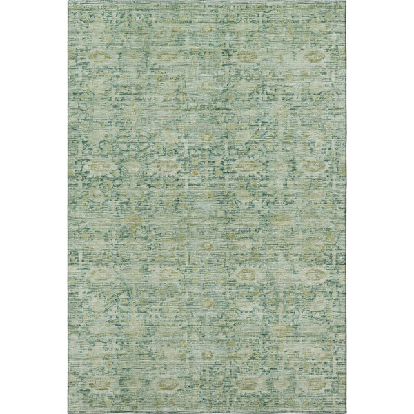 HomeRoots 5' Artichoke Green & Teal Oriental Area Rug - Washable, Stain-Resistant, UV Protected for Homes 700963