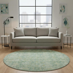 HomeRoots 8' Artichoke Green & Teal Oriental Rug - Washable, Stain-Resistant, UV Protected for Busy Homes 700964
