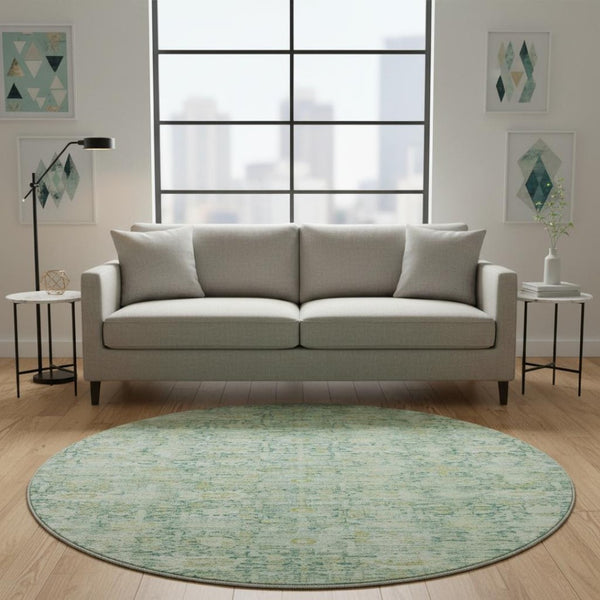 HomeRoots 8' Artichoke Green & Teal Oriental Rug - Washable, Stain-Resistant, UV Protected for Busy Homes 700964