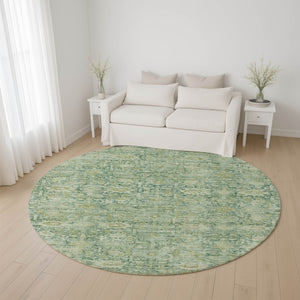 HomeRoots 8' Artichoke Green & Teal Oriental Rug - Washable, Stain-Resistant, UV Protected for Busy Homes 700964