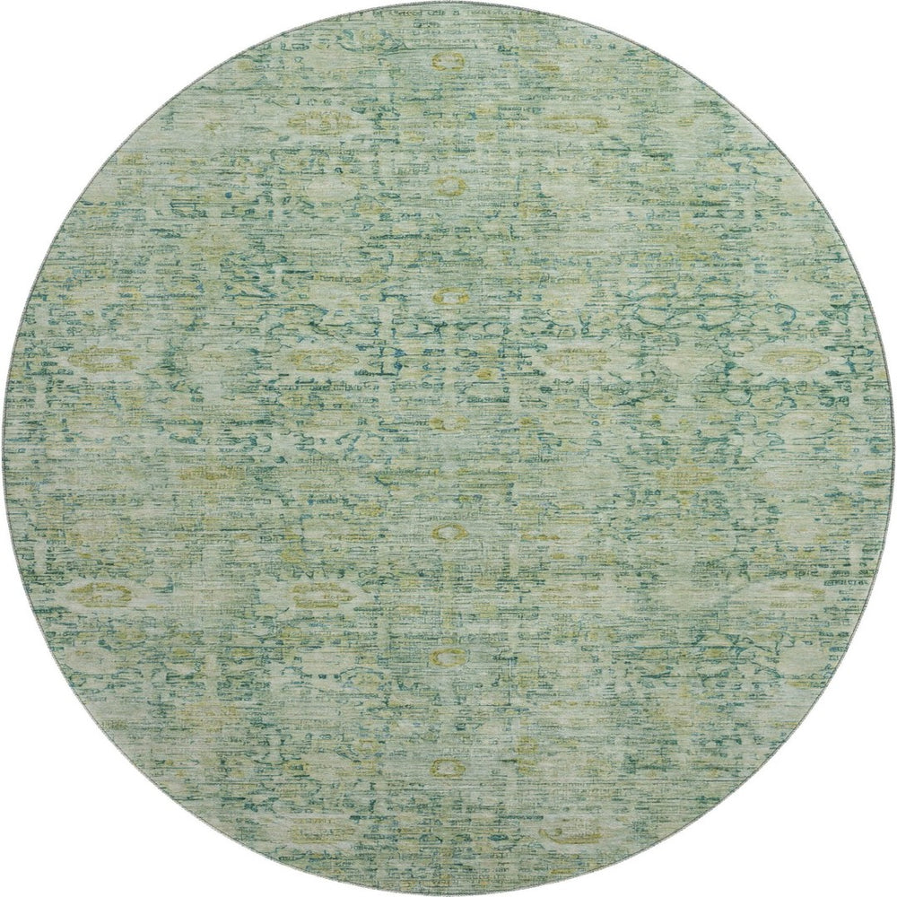 HomeRoots 8' Artichoke Green & Teal Oriental Rug - Washable, Stain-Resistant, UV Protected for Busy Homes 700964