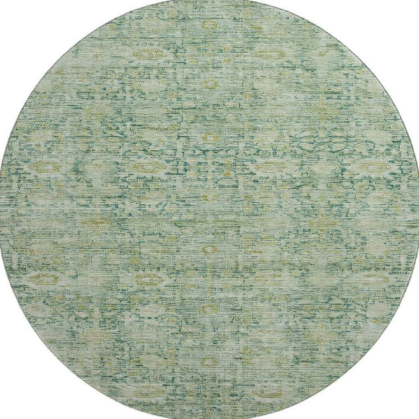 HomeRoots 8' Artichoke Green & Teal Oriental Rug - Washable, Stain-Resistant, UV Protected for Busy Homes 700964