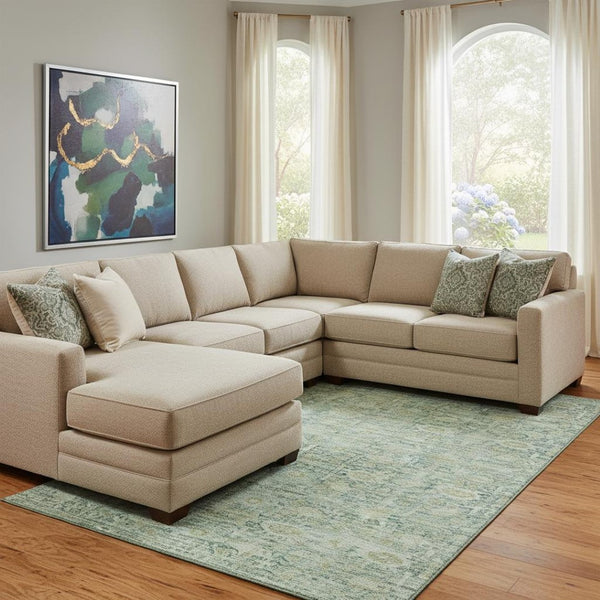 HomeRoots 8' X 10' Artichoke Green & Teal Oriental Area Rug - Washable, UV-Protected, Durable for High-Traffic Homes 700965