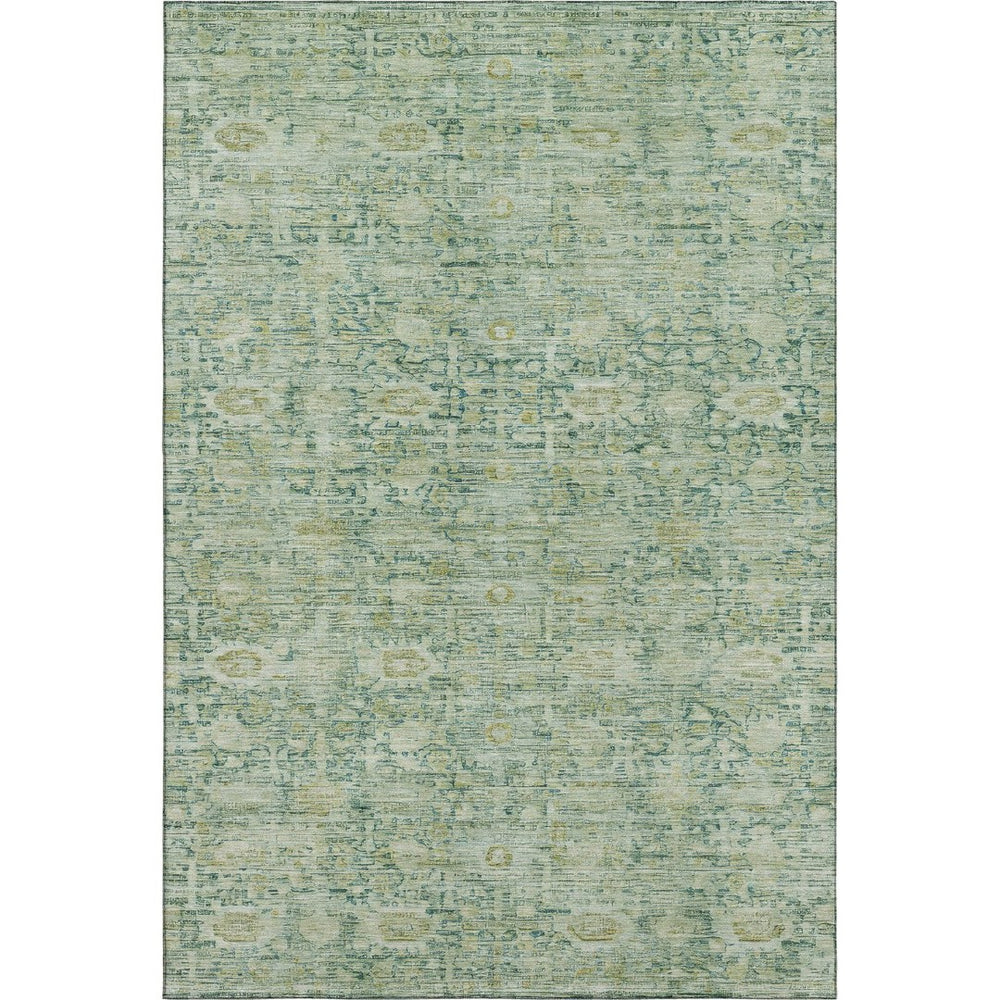 HomeRoots 8' X 10' Artichoke Green & Teal Oriental Area Rug - Washable, UV-Protected, Durable for High-Traffic Homes 700965