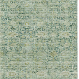 HomeRoots 8' X 10' Artichoke Green & Teal Oriental Area Rug - Washable, UV-Protected, Durable for High-Traffic Homes 700965