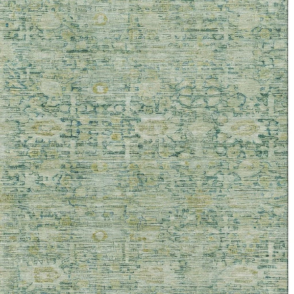 HomeRoots 8' X 10' Artichoke Green & Teal Oriental Area Rug - Washable, UV-Protected, Durable for High-Traffic Homes 700965
