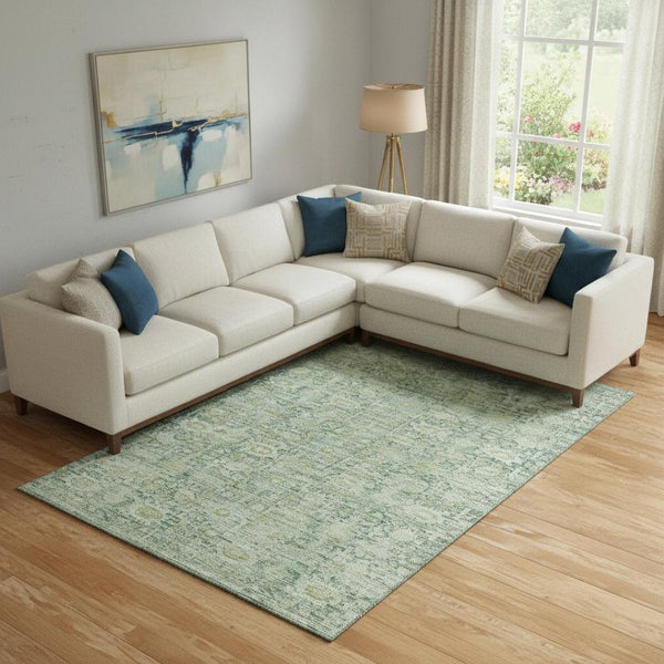 HomeRoots 10' Artichoke Green & Teal Oriental Washable Area Rug – UV Protected, Stain-Resistant, Stylish Durability 700967