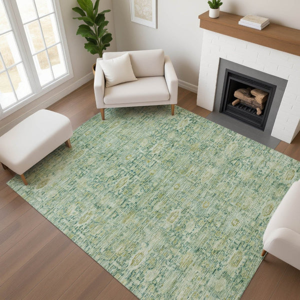 HomeRoots 10' Artichoke Green & Teal Oriental Washable Area Rug – UV Protected, Stain-Resistant, Stylish Durability 700967