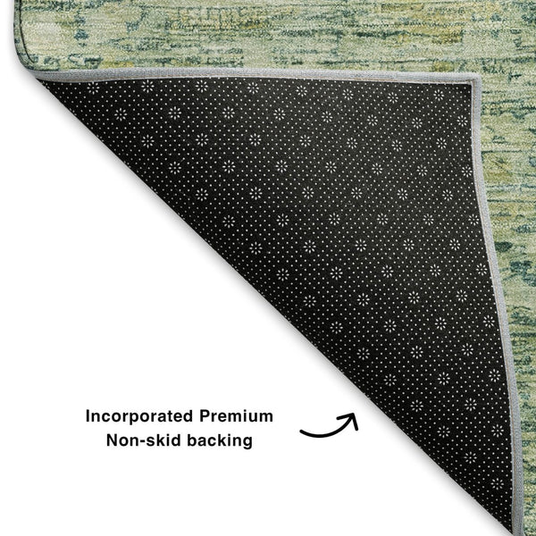 HomeRoots 10' Artichoke Green & Teal Oriental Washable Area Rug – UV Protected, Stain-Resistant, Stylish Durability 700967