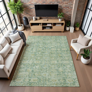 HomeRoots 10' Artichoke Green & Teal Oriental Washable Area Rug – UV Protected, Stain-Resistant, Stylish Durability 700967