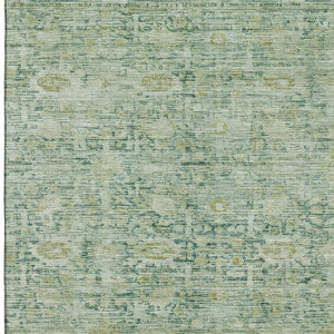 HomeRoots 10' Artichoke Green & Teal Oriental Washable Area Rug – UV Protected, Stain-Resistant, Stylish Durability 700967