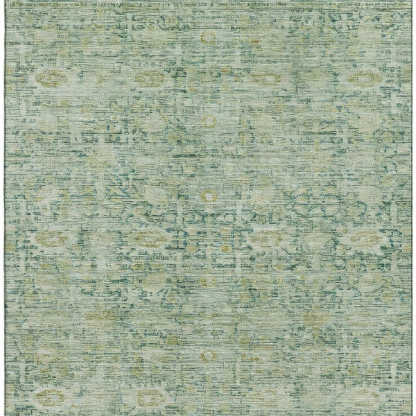 HomeRoots 10' Artichoke Green & Teal Oriental Washable Area Rug – UV Protected, Stain-Resistant, Stylish Durability 700967