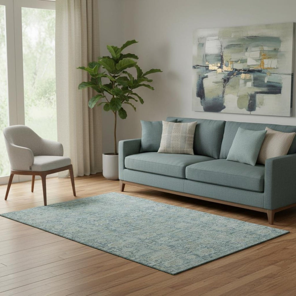 HomeRoots 5' X 8' Elegant Blue and Ivory Oriental Washable Area Rug with UV Protection for Busy Homes 700969