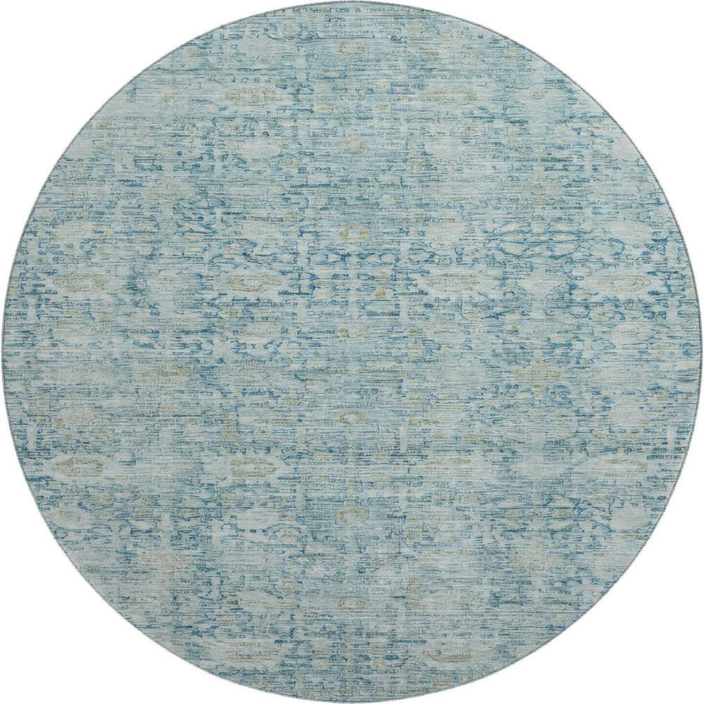 HomeRoots 8' Blue And Ivory Oriental Round Rug - Washable, UV-Protected, Durable Design for Everyday Living 700970