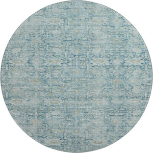 HomeRoots 8' Blue And Ivory Oriental Round Rug - Washable, UV-Protected, Durable Design for Everyday Living 700970
