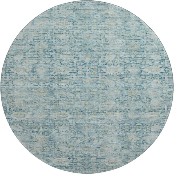 HomeRoots 8' Blue And Ivory Oriental Round Rug - Washable, UV-Protected, Durable Design for Everyday Living 700970