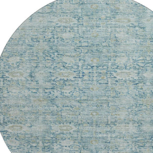 HomeRoots 8' Blue And Ivory Oriental Round Rug - Washable, UV-Protected, Durable Design for Everyday Living 700970