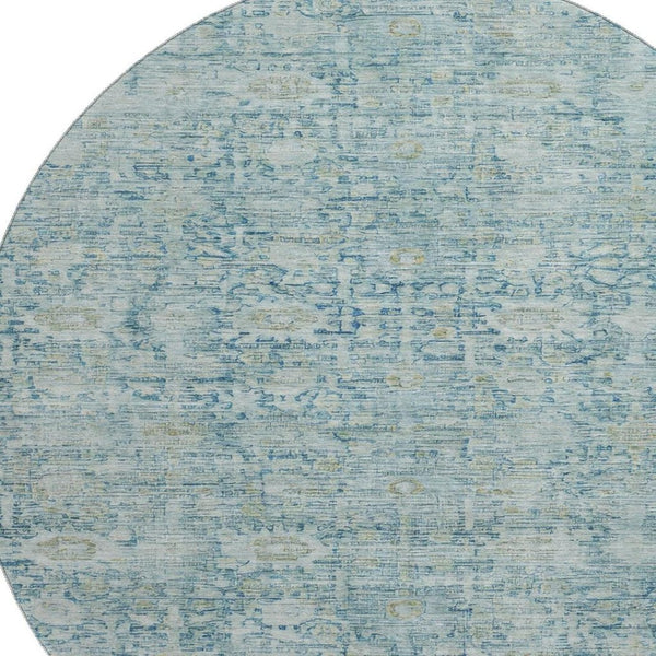 HomeRoots 8' Blue And Ivory Oriental Round Rug - Washable, UV-Protected, Durable Design for Everyday Living 700970