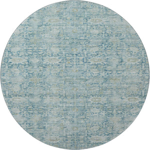 HomeRoots 8' Blue And Ivory Oriental Round Rug - Washable, UV-Protected, Durable Design for Everyday Living 700970