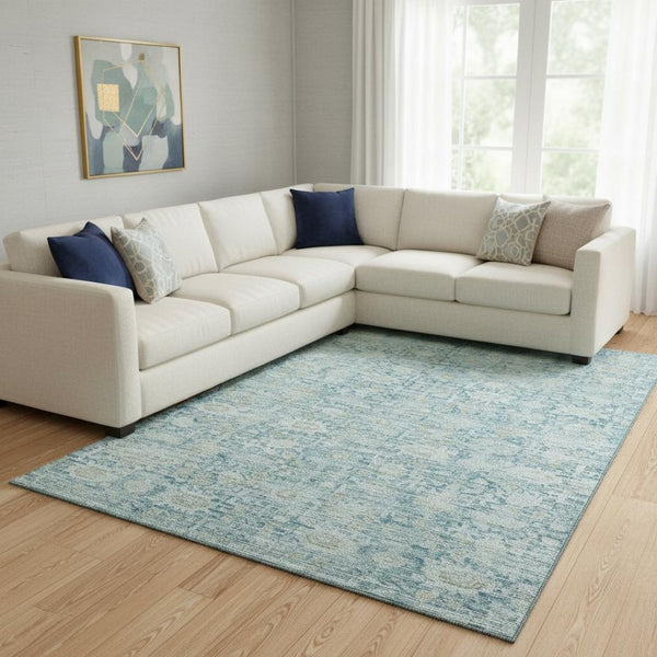 HomeRoots 8' X 10' Elegant Blue and Ivory Oriental Area Rug - Washable, UV-Protected, Perfect for Busy Homes! 700971